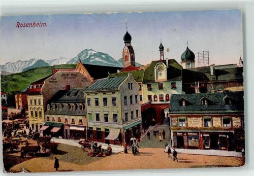 Rosenheim Glas Porzellan Josef Gieß Geschäfte Handlung Kirche Uhr Tor Berge Markt
