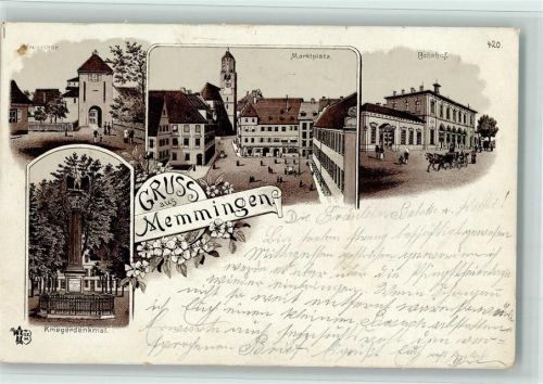 Memmingen Gruss aus - Kriegerdenkmal , Bahnhof , Marktplatz , Ottmar Zieher 420 AK