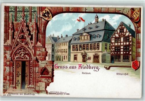 86316 W8904 Friedberg , Bay 1898 Lithographie Gruss aus - Blick durch die Mauer AK