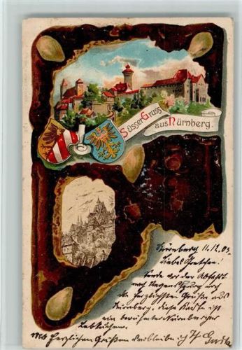 Nürnberg 1903 Wappen - Im Lebkuchen sind Bilder von Nürnberg AK