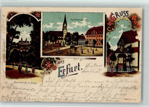 Erfurt 1900 Durchblick im Steiger Kaufmannskirche Luther-Denkmal