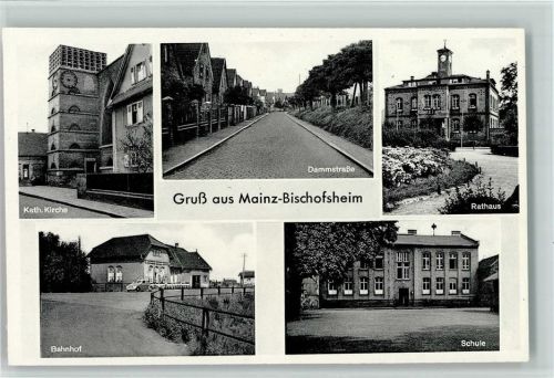 Bischofsheim Kath. Kirche Dammstraße Rathaus Bahnhof Schule