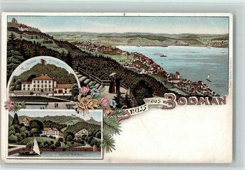 Bodman Gesamtansicht Gasthof zur Linde Schloss Bodman Lithographie