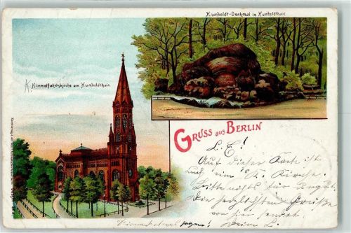 Gesundbrunnen 1905 Humboldthain Himmelfahrtskirche Humboldt-Denkmal Lithographie