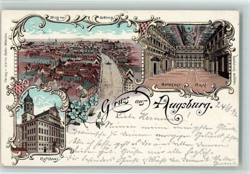 Augsburg 1897 Rathaus Goldener Saal Blick von St. Ulrich