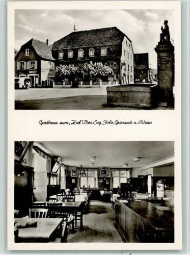 79639 W7889 Grenzach - Gasthaus Zum Ziel Innenaufnahme Brunnen 2-Bildaufnahme Rückseite Uhland-Lied