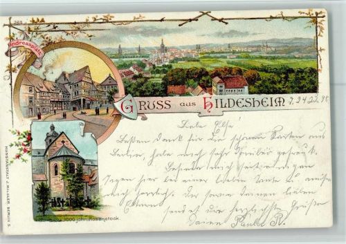 Hildesheim 1898 Andreasplatz tausendjähriger Rosenstock Ortsansicht