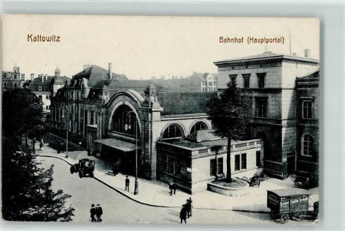 Kattowitz 1916 Bahnhof Hauptportal Oldtimer