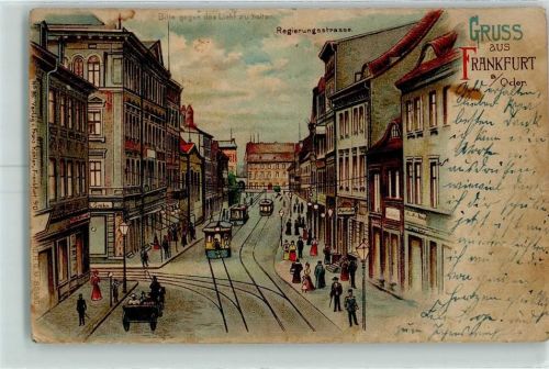 Frankfurt 1898 Gruss aus Straßenbahn Regierungsstr. Lithographie