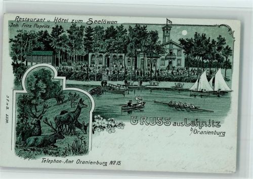 Lehnitz 1904 Gruss aus - Restaurant zum Seelöwen AK Gruss aus - Pfarrhaus, Neue Kirche, Dampfbad Hafen AK Verlag Otto Werner 1223, gute Erhaltung AK