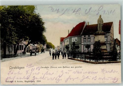 Gardelegen 1903 Stendaler Straße , Kriegerdenkmal , Schlachterei AK