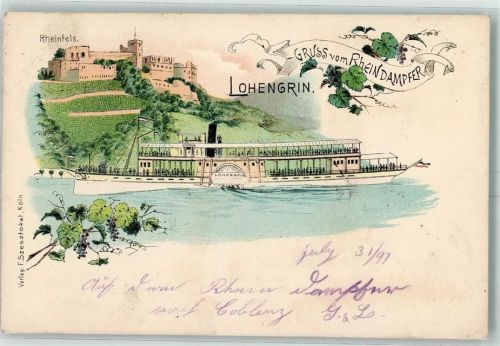 1897 Gruss aus Rheindampfer Lohengrin - Bahnpost Köln-Frankfurt Zug 106 1.8.97