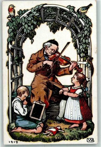 Augsburg 19. Bayerische Lehrerversammlung August 1914 Lehrer Geige Kinder Tafel Puppe sign