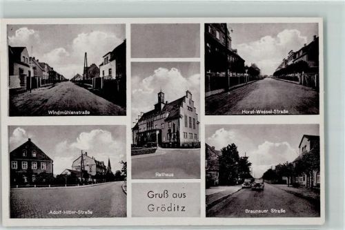 Gröditz 1936 Adolf Hitler Str. , Hors-Wessel-Str., Braunauer Str. AK WK II WK II