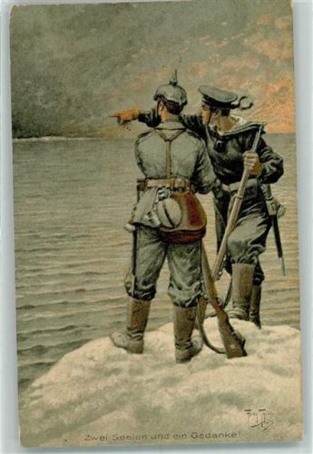 Zwei Seelen und ein Gedanke Soldat Pickelhaube Gewehr Matrose Rotes Kreuz Spendenkarte