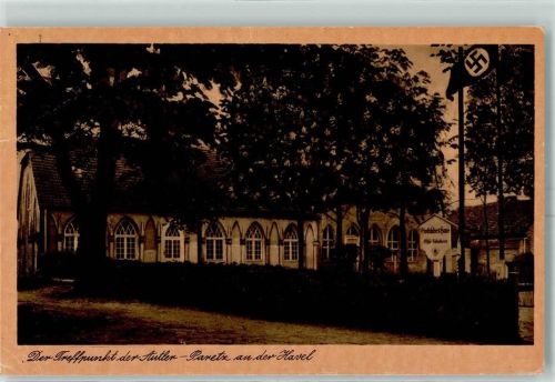 Paretz 1944 Gasthaus "Gothisches Haus" Hakenkreuzfahne AK WK II