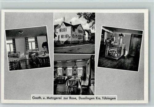 Dußlingen 1953 Gasthaus und Metzgerei mit Innenasnicht AK