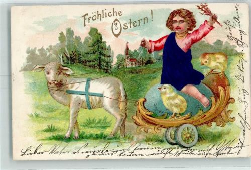 1904 Prägedruck Küken Kind Kutsche AK