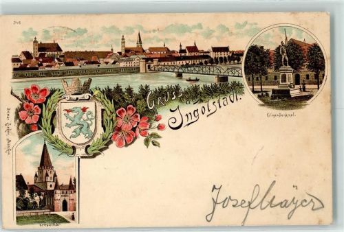 Ingolstadt 1898 Kreuztor Kriegerdenkmal Wappen Verlag Ottmar Zieher-München
