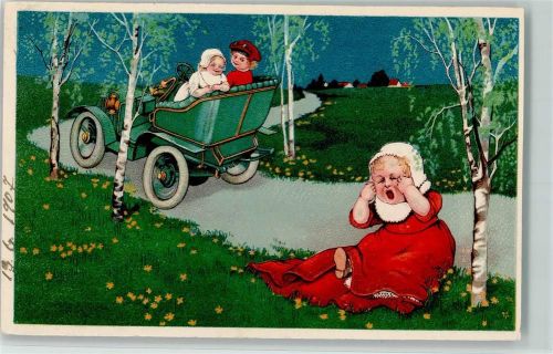 Verlag PFB Serie 7318 - Picknick, Baby zurücklassen, Automobil , gute Erhaltung AK Glückwunsch Auto Prägedruck