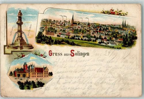 Solingen Lithographie Vorläufer Druck 1890-1895 Laufbrunnen am alten Markt Burg a. d. Wupper