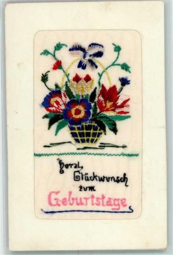 Seidenstickerei Blumen Geburtstag Passepartout AK