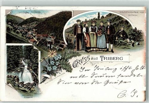 Triberg 1897 Volkstrachten von Gutach Bollenhut Wasserfall