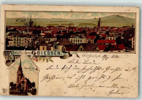 Gießen 1897 Gruss aus Kirche Johannes AK