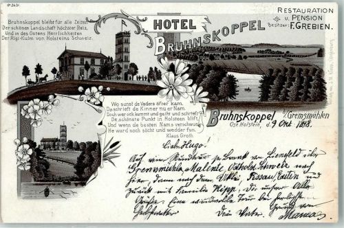Malente-Gremsmühlen 1898 Gruss aus Lithographie Hotel Bruhnskoppel AK