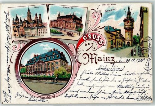 Mainz 1900 Neues Schloß Dom Stadthalle Wasserturm im Schlachthof