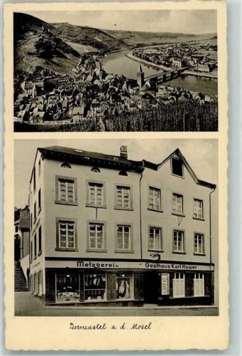 Bernkastel Gasthaus Metzgerei Karl Huwer Kirche Brücke Fremdenpension