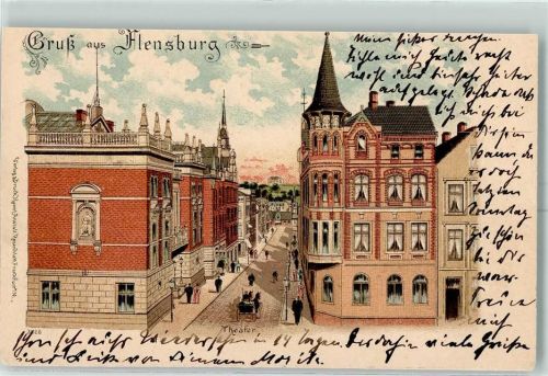 Flensburg 1902 Theater Lithographie