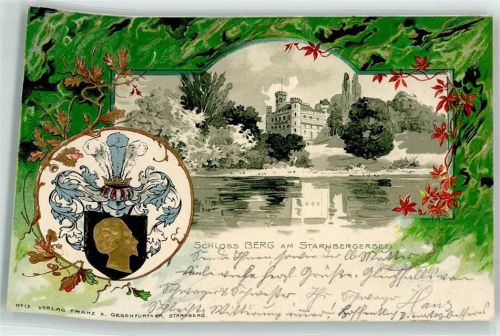 Starnberg 1901 Schloss Berg Wappen Blau Weiß Blätter Ludwig II.