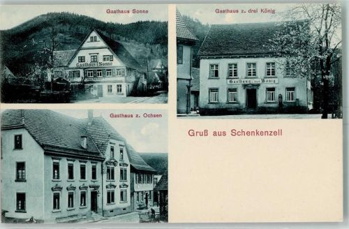 Schenkenzell 1925 Gasthaus zum drei König + zur Sonne und zum Ochsen AK