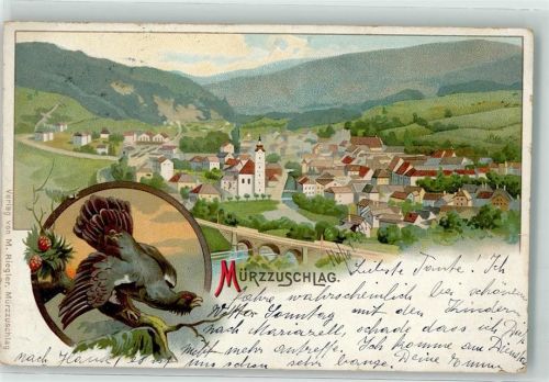 Mürzzuschlag 1895 Auerhahn Lithographie