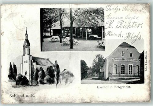 Sohland 1907 Kirche Gasthaus zum Erbgericht Gartenwirtschaft