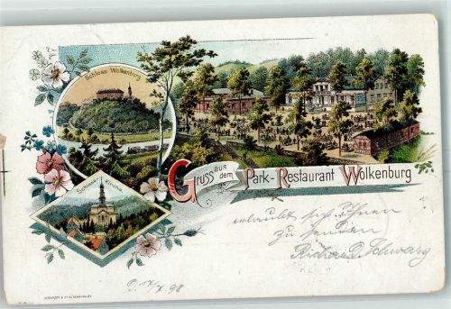 Wolkenburg 1898 Park-Restaurant Gasthaus Schloss Schlosskirche Bahnpost Glauchau - Grossbothen Zug 1476