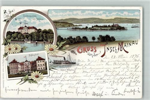 Insel Mainau 1896 Landungsplatz Schloßhof Dampfschiff Kaiser Wilhelm