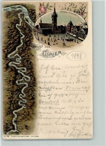 Trier 1898 Marktplatz Landkarte Mosel-Rhein