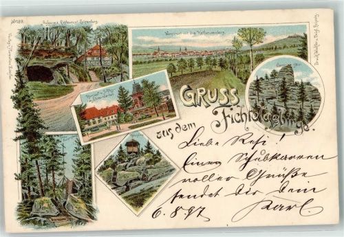 Bad Alexandersbad 1897 Aufgang zum Gasthaus Luisenburg Kursaal u. Schloss in Alexanderbad Kösseine Burgstein