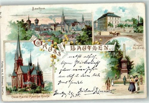 Bautzen 1897 Hotel Gude Kriegerdenkmal Neue Maria Martha Kirche