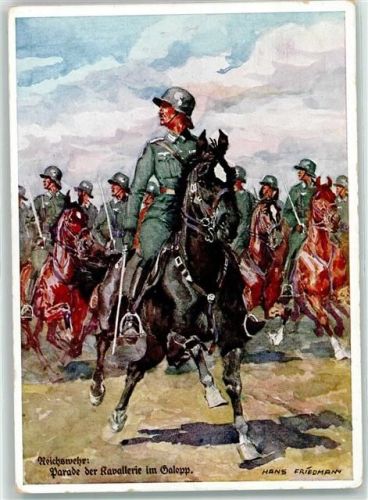 Reichswehr Parade der Kavallerie im Galopp sign Hans Friedmann Reichsheer-Postkarte Serie 1/1 Kavallerie WK II Künstlerkarte