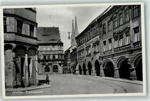 Görlitz Untermarkt Hotel zum braunen Hirsch Möbelmagazin Apotheke Kirche