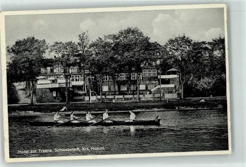 Schwabstedt Landpoststempel Hotel zur Treene Ruderboot 4er mit Steuerfrau