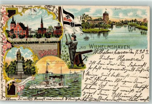Wilhelmshaven 1903 Marinesoldat Kanone Panzerschiff Kurfürst Friedrich Wilhem Kaiser Wilhelm I.-Denkmal Rathaus