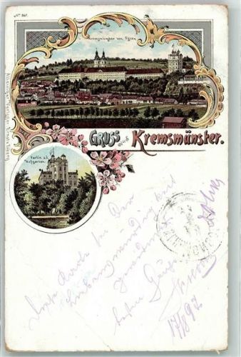 Kremsmünster 1897 Hofgarten Lithohraphie
