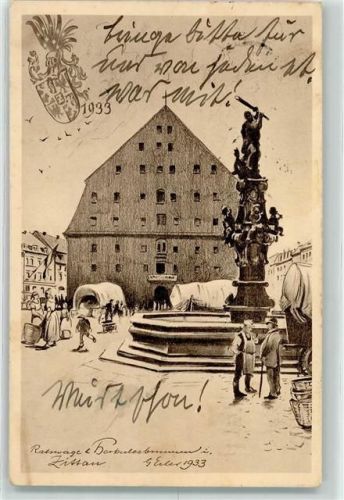 Zittau WK II Ratswaage Herkulesbrunnen Wappen sign. Eiler 1933