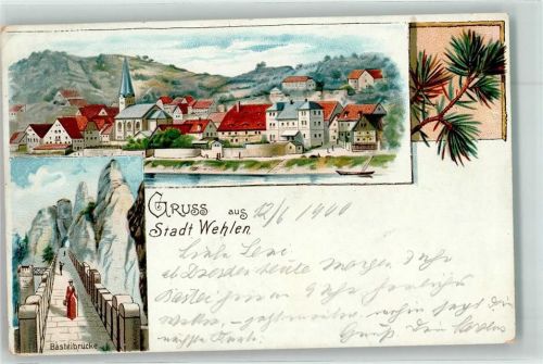Wehlen Stadt 1900 Basteibrücke Kieferzweig