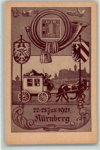 Nürnberg Postkutsche Posthorn Wappen Doppelkarte mit Antwortkarte 22. - 25. Juli 1921