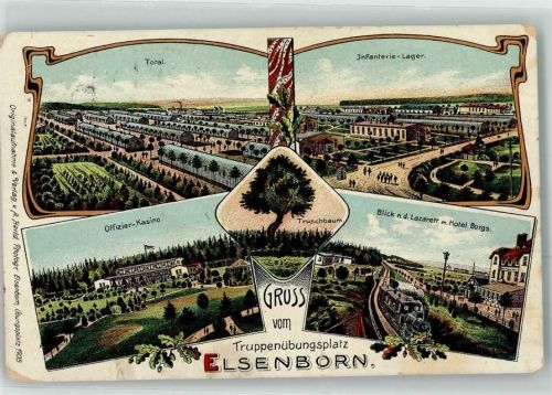 Elsenborn 1911 Truppenübungsplatz Elsenborn Infanterie Lager Offizir Kasino Truschbaum Blick z. Lazarett m. Hotel Borgs Eisenbahn